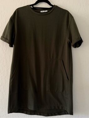 Zara Casual Short Sleeve Pocket Dress in Olive